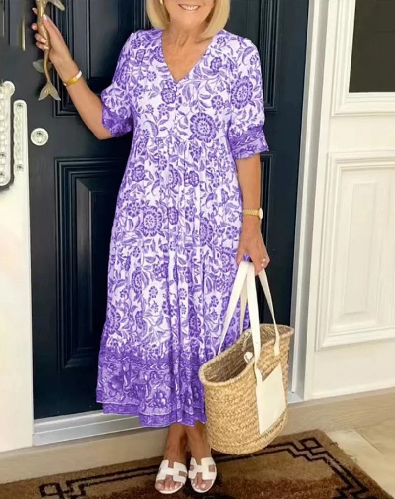 Penelope™ Elegant Floral V-Neck Dress