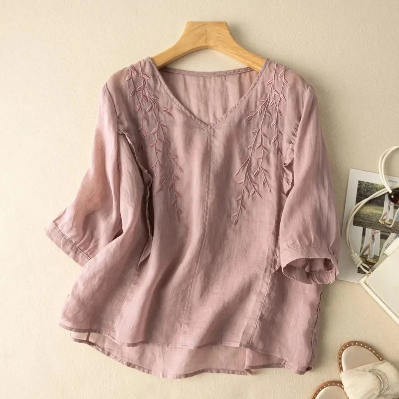 Margarita™ Loose Retro Cotton-Linen Top